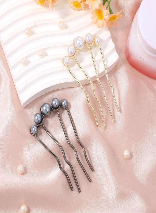 Ajcotahm 2 Pcs Pearl Hair Pins for Buns, Metal U Shaped Hair Fork Vintage French Twist Hair Side Combs for Women Girls Hair Styling Accessories for Wedding Party Holiday Daily - Image 5